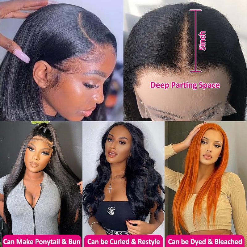 Subella 12A HD Lace Front Wigs Human Hair Pre Plucked Hairline with Baby Hair 180 Density 13x5 Brazilian Straight Human Hair Wigs for Black Women Natural Black Color (22inch) - Image 5